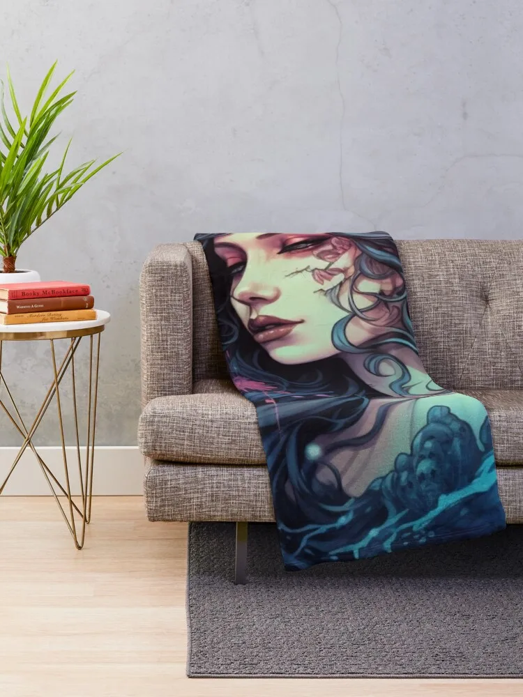 Cosmic Flora: Enchanted Goddess with Floral Crown Throw Blanket Luxury St Flannels Stuffeds Blankets