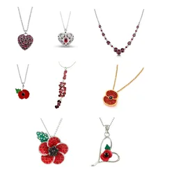 Eanmel Red Poppies Pendant Necklace for Women UK Zinc Alloy Flowers Commemorate Epaulets Female Jewelry Gift Souvenirs Wholesale