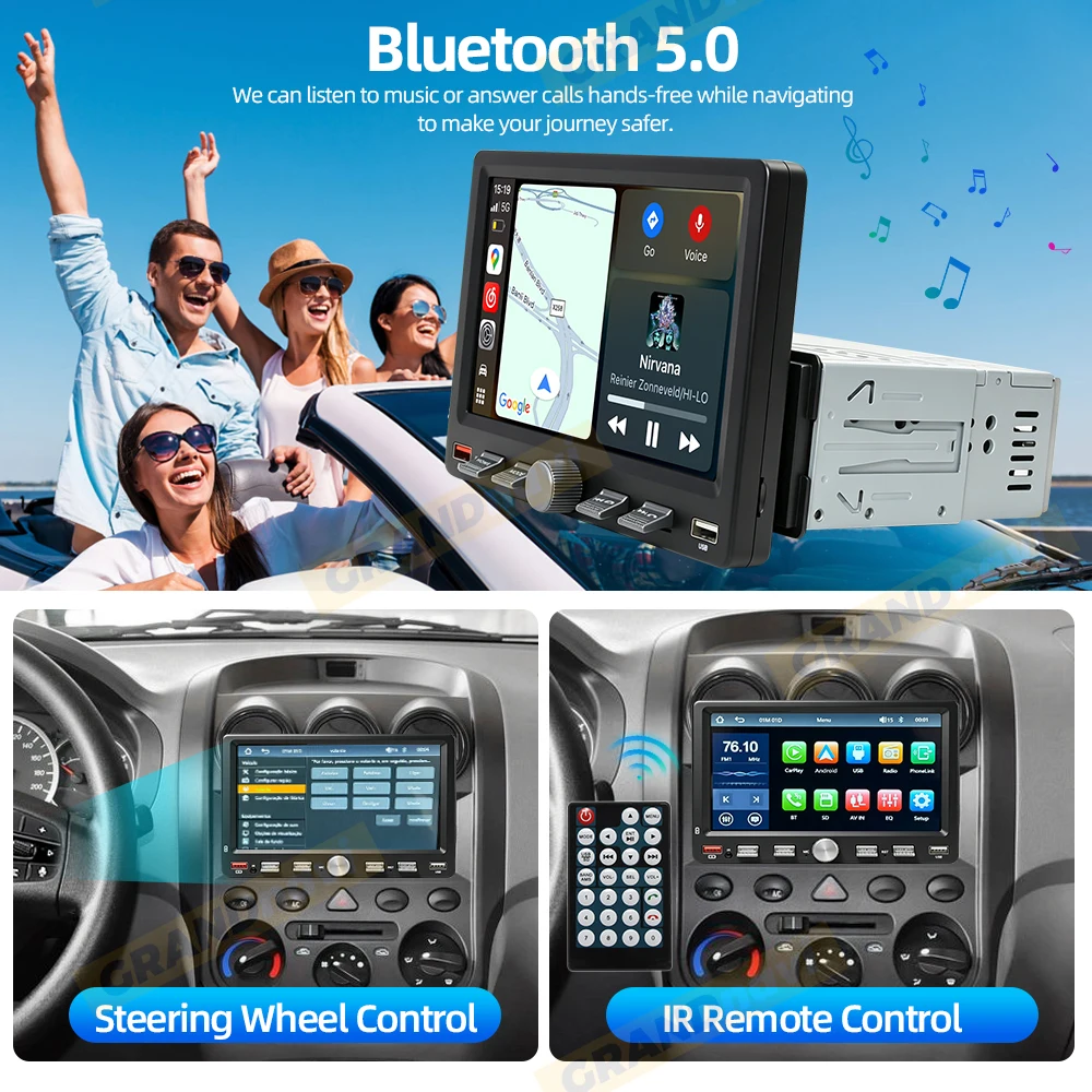 Einstellbarer Bildschirm 1Din MP5 Kabelloses Carplay Android Auto Autoradio FM EQ Mirror Link Universelles Auto-Audio-Multimedia-Player – Detail 9