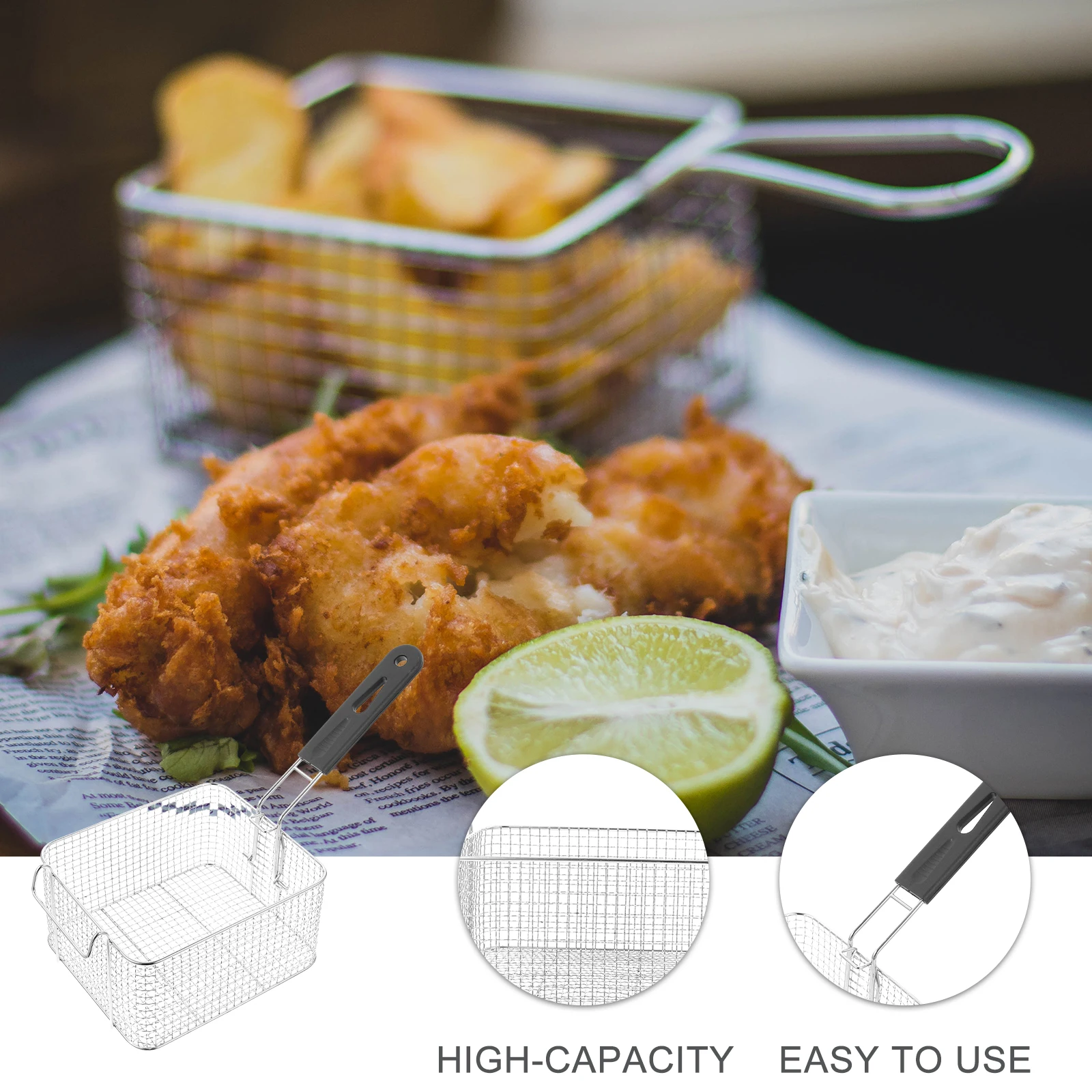 

Heavy Duty Mesh Frying Basket Stainless Steel Deep Fry Basket for French Fries Chips Noodles Ergonomic Handle Efficient Drainage
