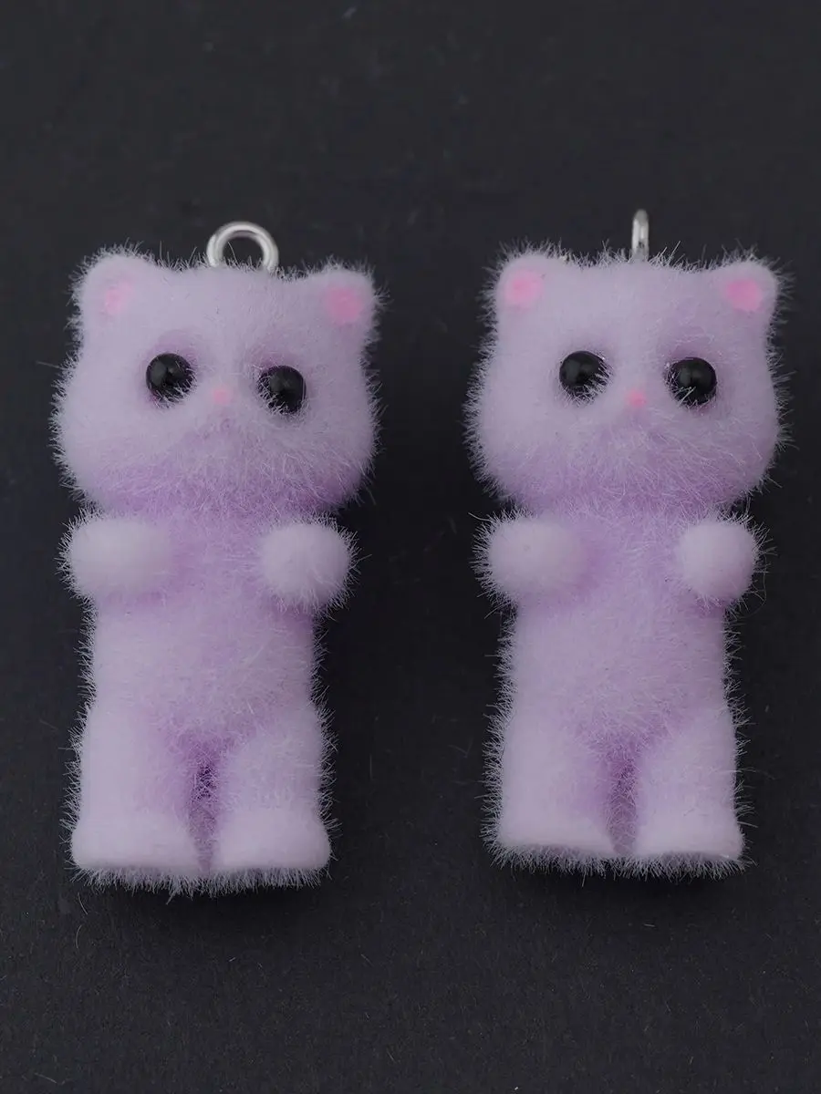 Breloques lapin et chat en résine de dessin animé 3D, 18 pièces, pendentif Animal floqué mignon pour porte-clés, collier, accessoires de fabrication de bijoux à faire soi-même