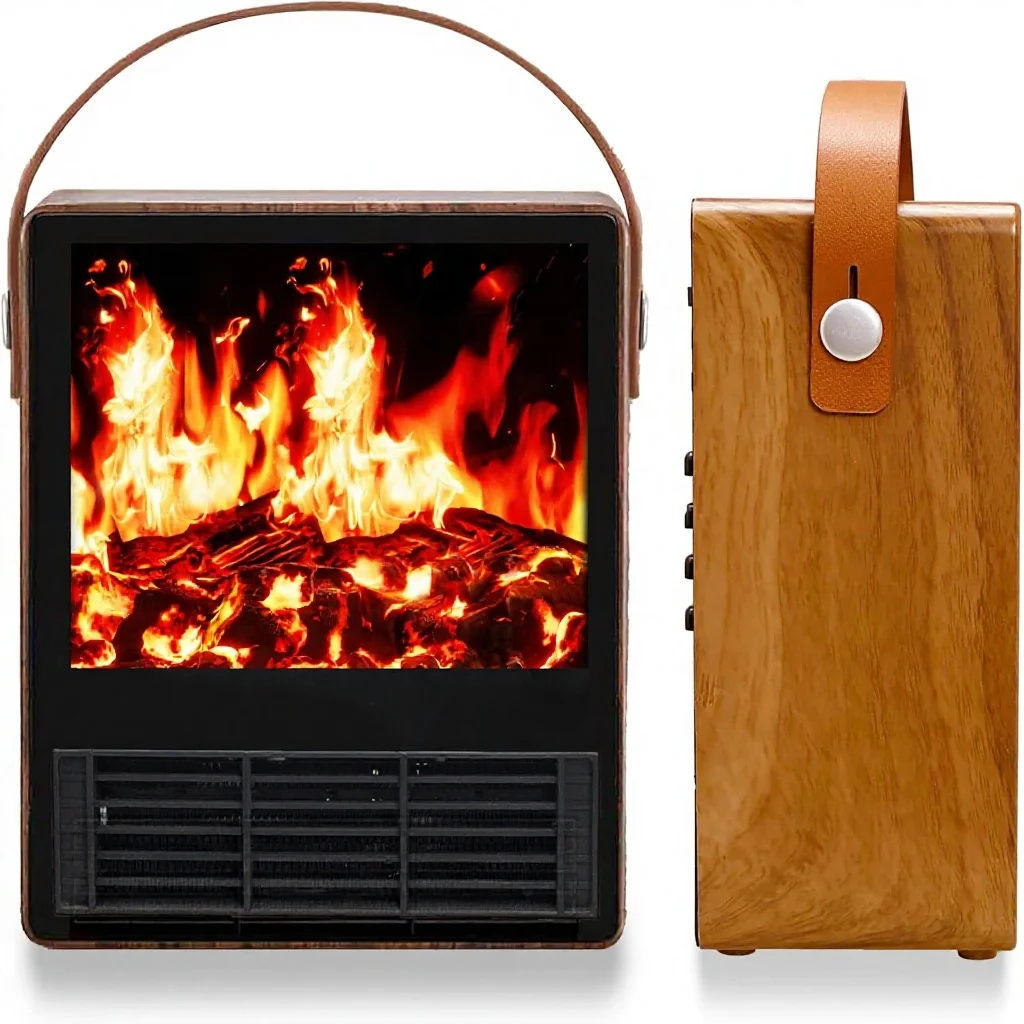 Electric Fireplace Heater 3D Realistic Flame 1500W/750W Adjustable Thermostat Double Safety Protection Walnut Wood Finish