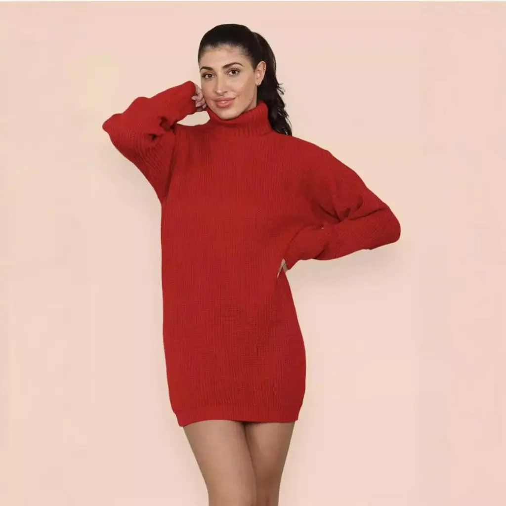 

Women's plus Size Long Sleeve Knitted Sweater Dress Autumn Winter Lapel Style Casual European American Fashion