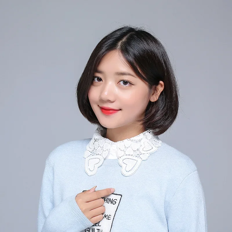 Linbaiway Women Hollow Floral White Fake Collar Female Detachable Collars Lapel Decorative Sweater Flase Collar Accessory