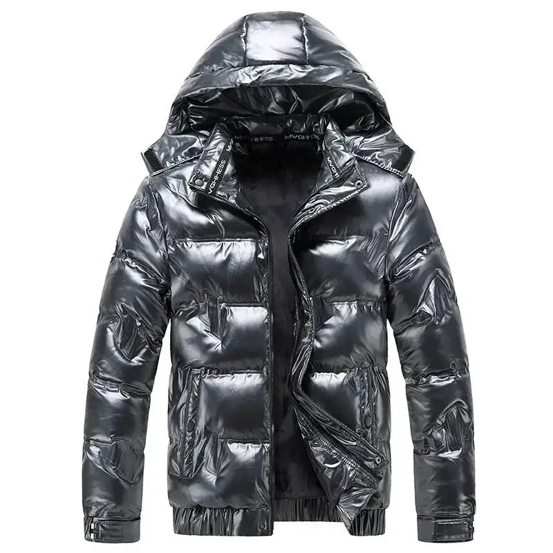 Shiny Parka Winter New Warmthickened Hooded Waterproof Puffer Jacket Coat Solid Casual Streetwear Windproof Outwear Male Parkas