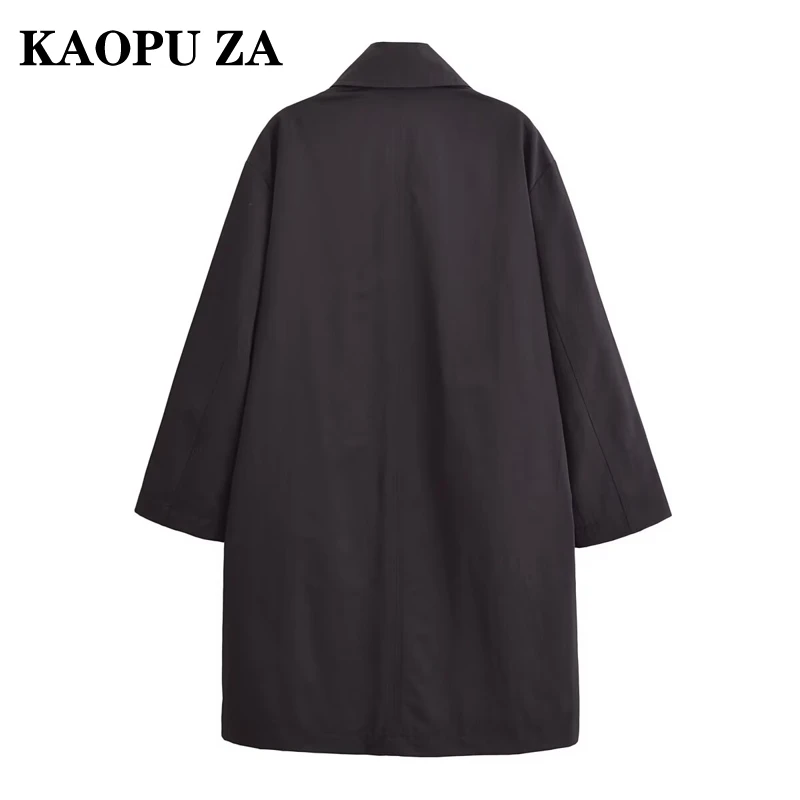 KAOPU ZA 2024 New Autumn Women's Casual Batwing Sleeve Woolen Coat Ladies High Waist Solid Patchwork Trench Fashion Outerwear