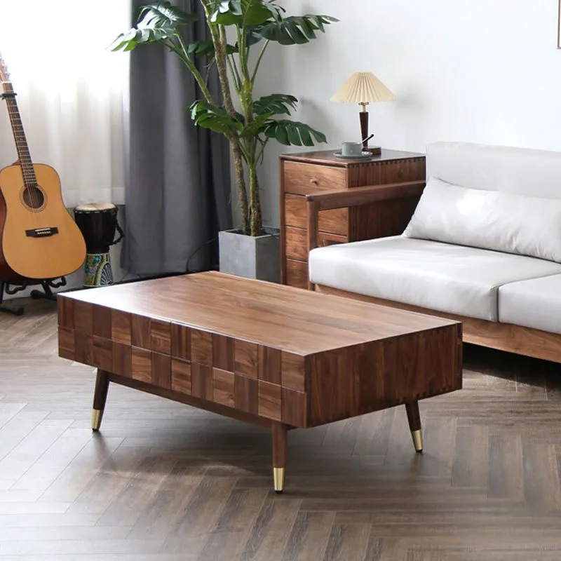 Nordic black walnut all-solid wood coffee table, TV side cabinet modern simple small apartment Japanese-style living room