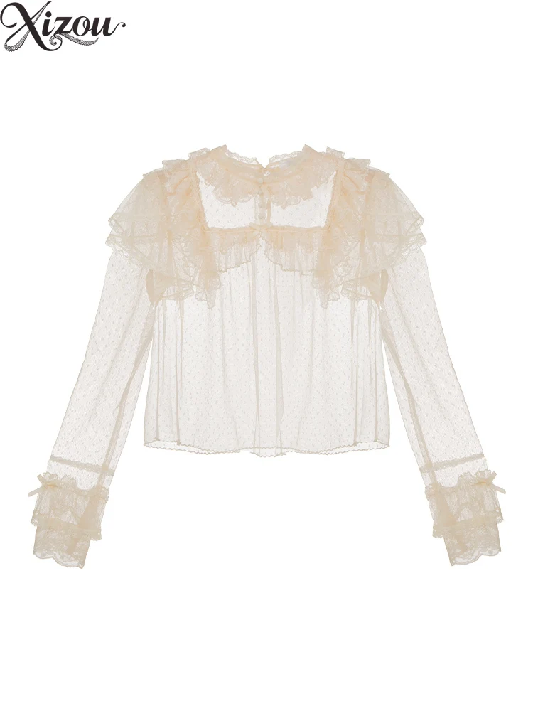 Hauts à manches longues pour femmes, chemise intérieure en dentelle, légère et confortable, chemises Lolita décontractées, chemisier élégant pour femmes, printemps été