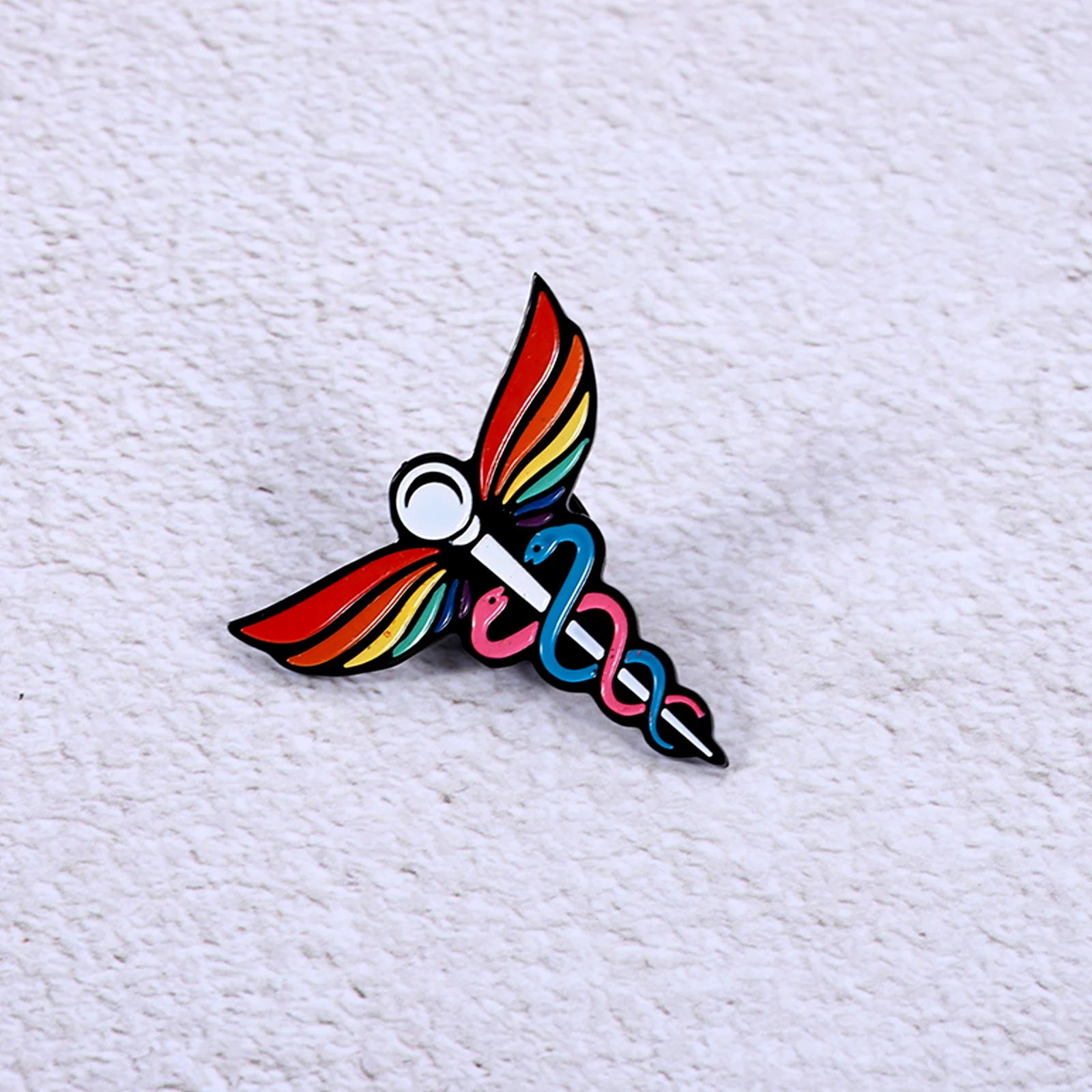 

BienFoto Rainbow Caduceus Snakes Wings Angel Enamel Pin Brooch Metal Badges Lapel Brooches for Nurse Doctor Medical Jewelry Gift