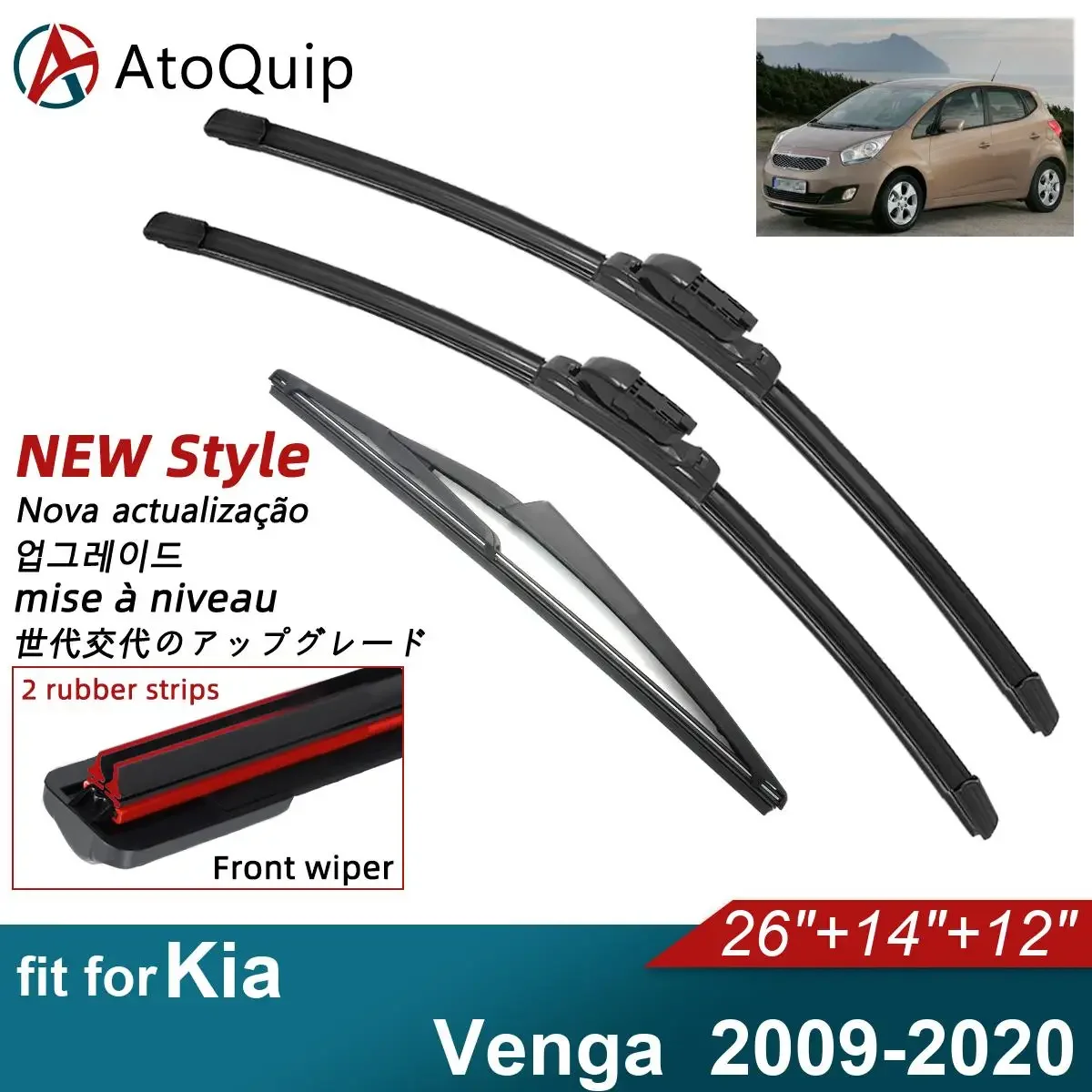 Double Rubber Car Wiper Blades for 2009-2020 Kia Venga Front Rear Windscreen Wipers Accessories 2015 2016 2017 2018 2019 2020