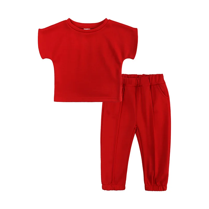 2PCS Fashion Baby Summer Clothes Kids Girls Clothing Sets Cotton Solid Casual T-Shirt With Pants Toddler Tracksuits Outfits