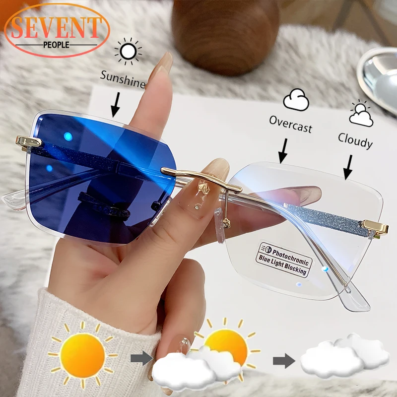 المتضخم مربع بدون شفة النظارات الشمسية اللونية النساء 2025 العلامة التجارية الفاخرة نظارات الكمبيوتر مكافحة الضوء الأزرق النظارات UV400 الظل #6