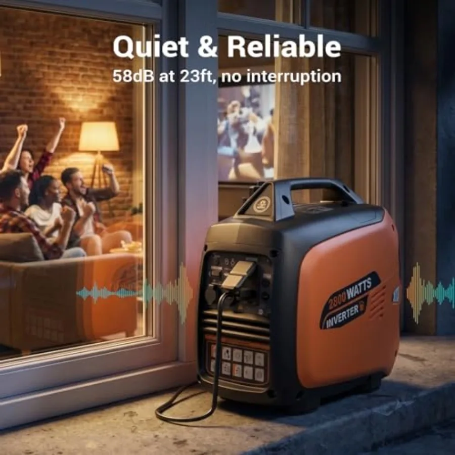 2800-Watt Inverter Generator Gas Powered, Portable Generator for Camping, Emergency Home Backup, Super Quiet