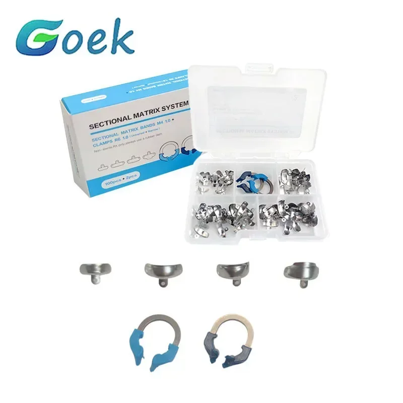 102pcs/Box Dental Sectional Matrix System C2 134℃ Autoclavable Increased Hardness Matrix Bands M4 Clamps R6 Lab Materials