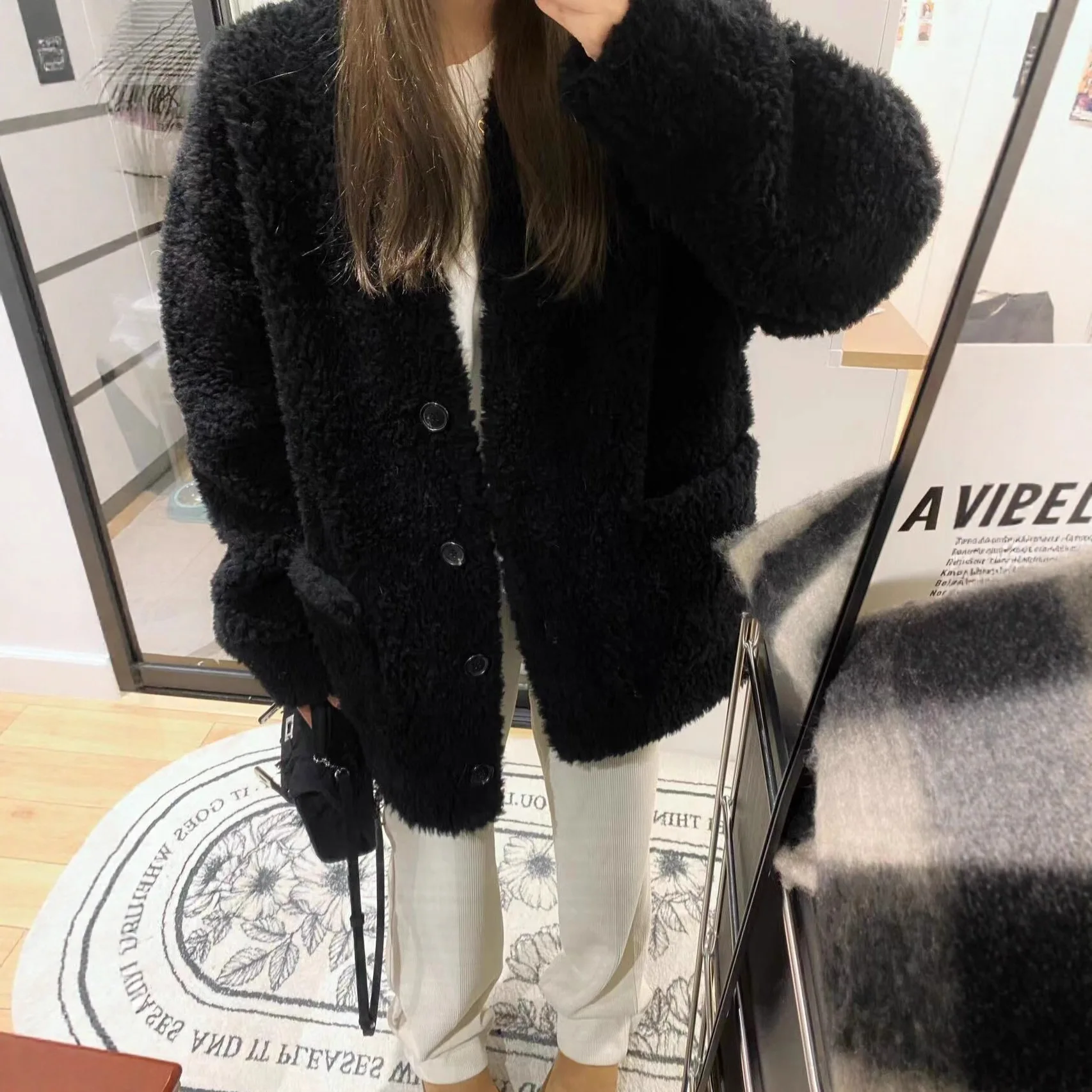 Faux Fur Coats Women Jackets V Neck Full Sleeve Coat Thick Warm Y2k Streetwear Jacket Elegant Work Outerwear Autumn Winter