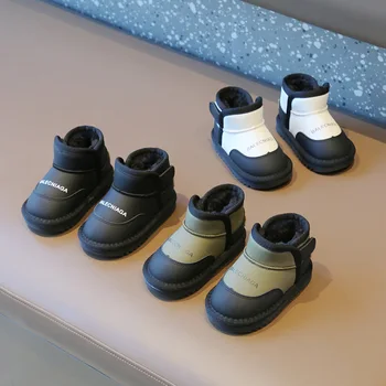 Botas de neve curtas impermeáveis para crianças, sapatos de algodão quente antiderrapantes, bebês meninos e meninas, inverno