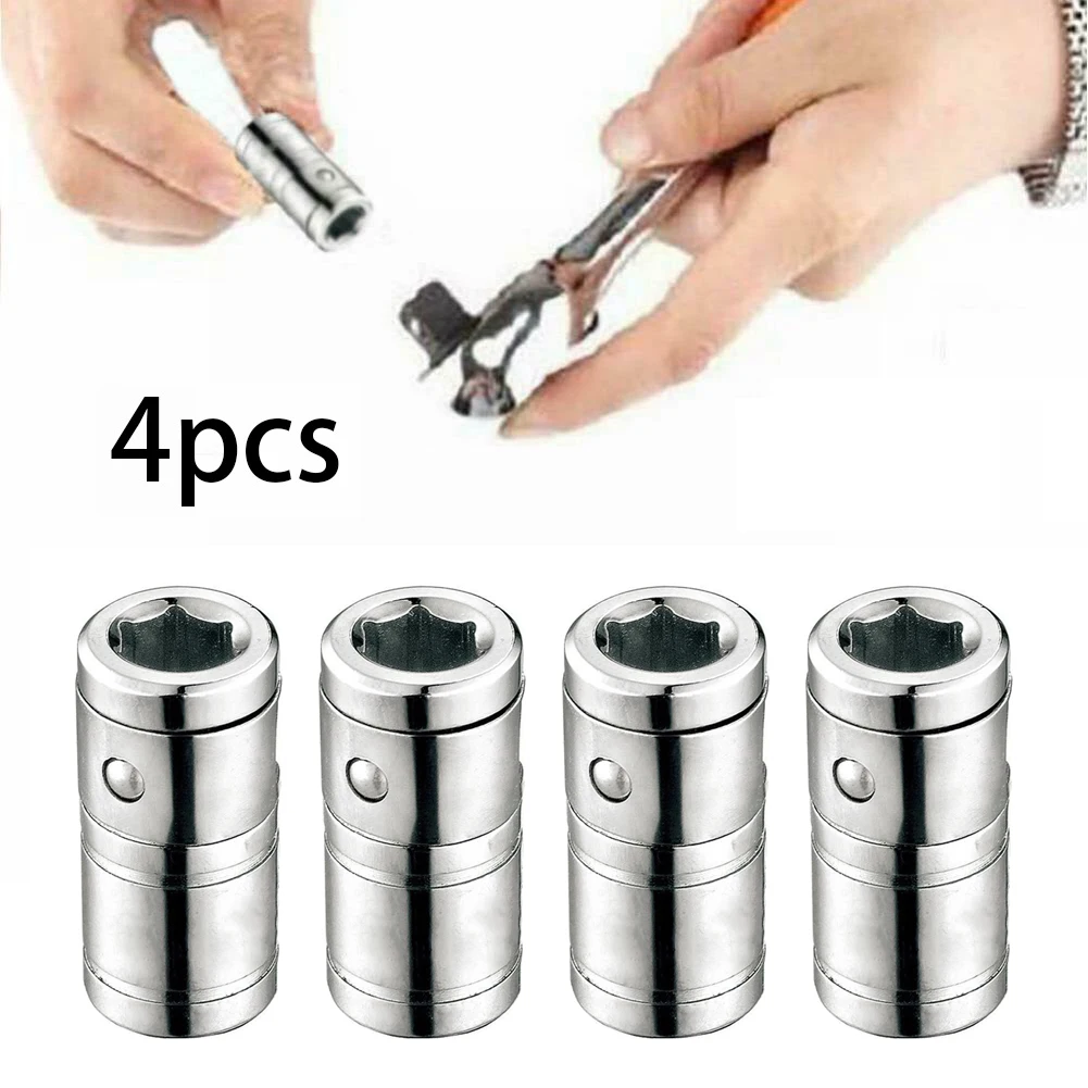 4PCS 6.3mm Screwdriver Bit Connector Socket Adapter 1/4" Square Drive To 1/4" Hex Socket Bits Converter Hand Tools