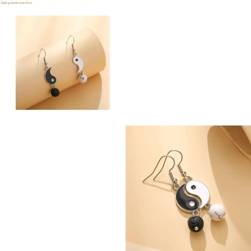 F92D Enamel Black White for Chi Yin Yang Dangle Earrings Ancient for Philosophy Symbol Neckalce Bracelet for Women Girls
