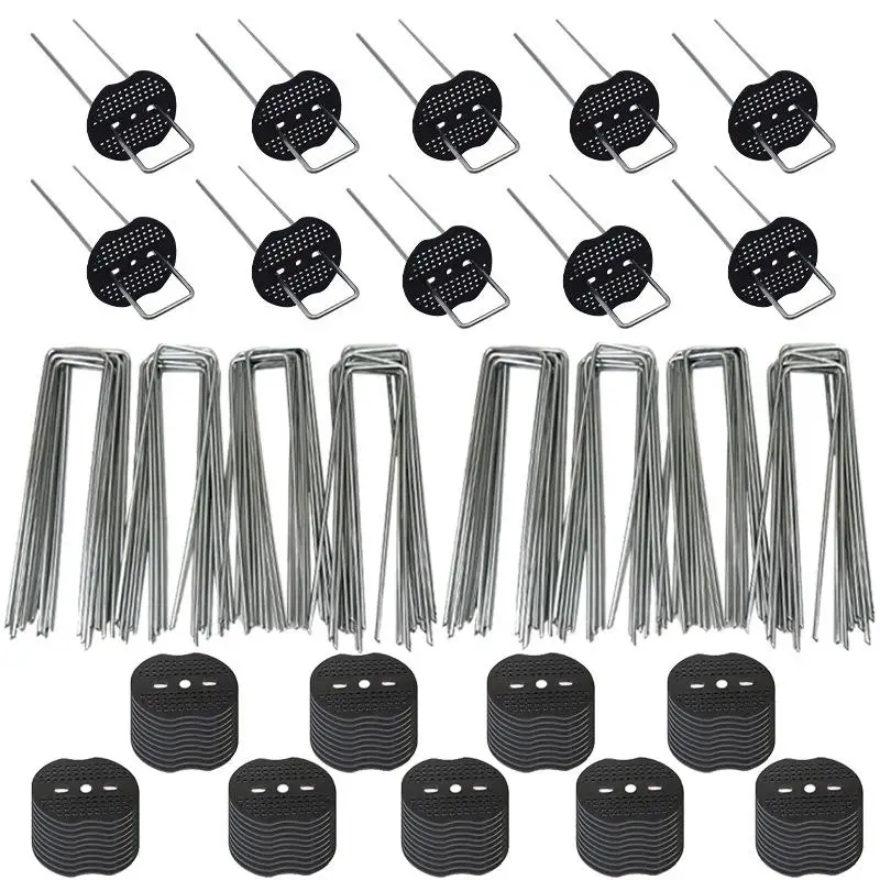 U Shaped Galvanized Garden Staples  with Pads Heavy Duty Metal Stakes for Tubing Fixing Landscape Fencing Cloth Anchoring