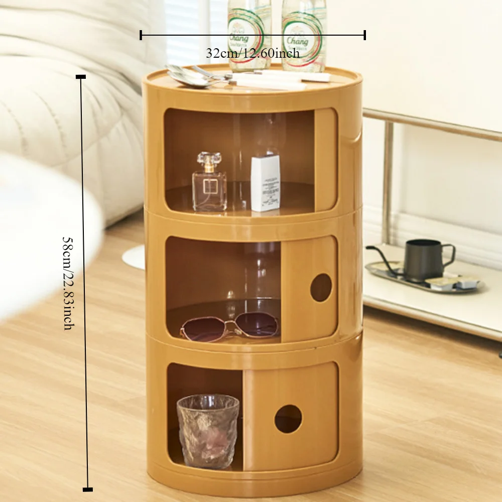 Round Cabinet with Sliding Doors -  Multi-Tiered Round Storage Unit for Living Room Bedroom image 4