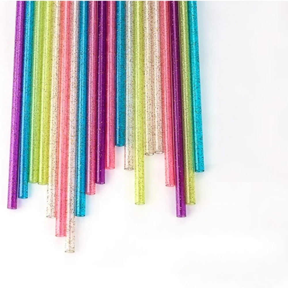 

Plastic Reusable Drinking Straw Glitter Straws for Cups Food Grade 7.3*260mm PP Straight Durable straws 1bag/20pcs