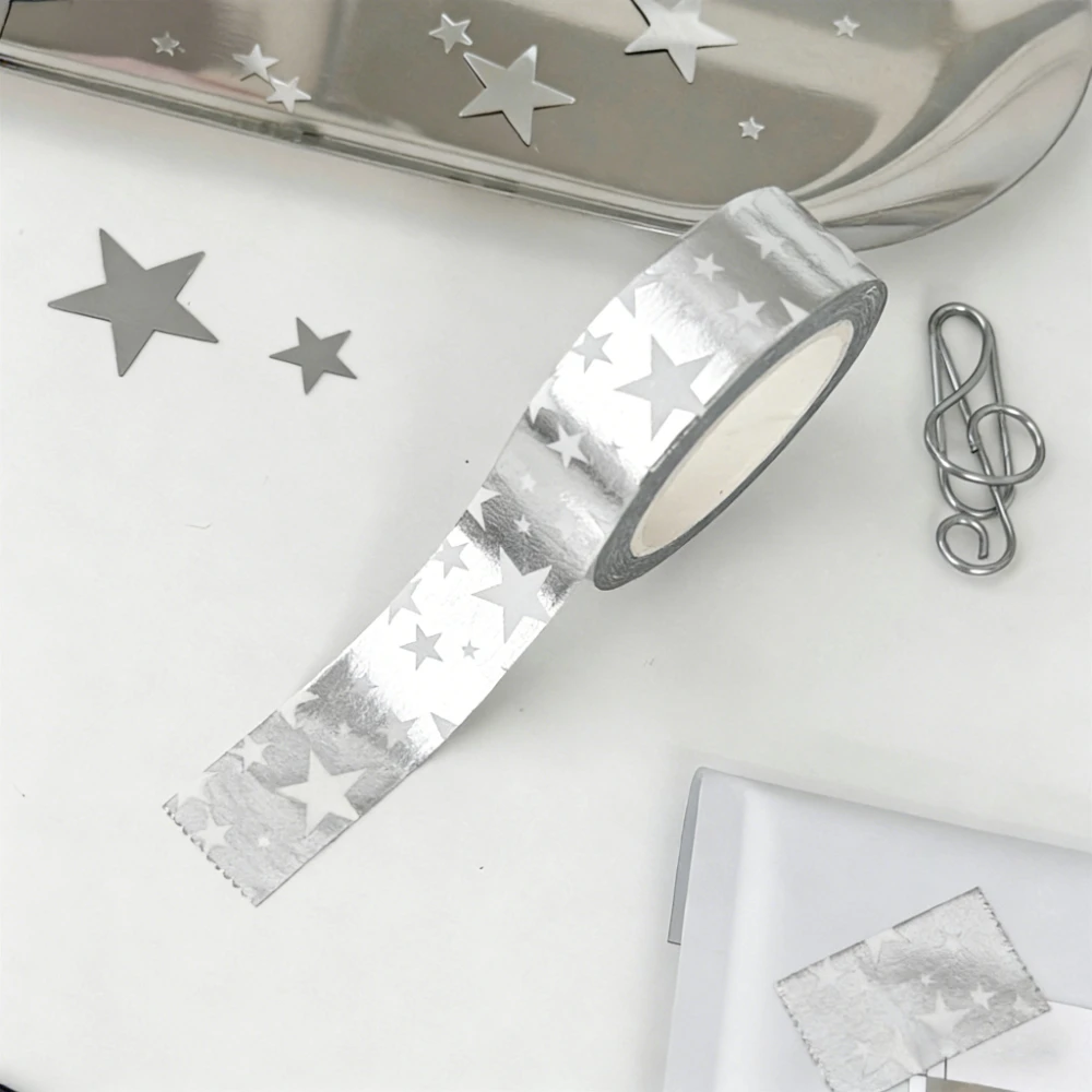 15mm*2m Silver Star Hand Account Tape DIY Scrapbooking & Journal Planner Decorative Masking Tape Student Stationery Supplies