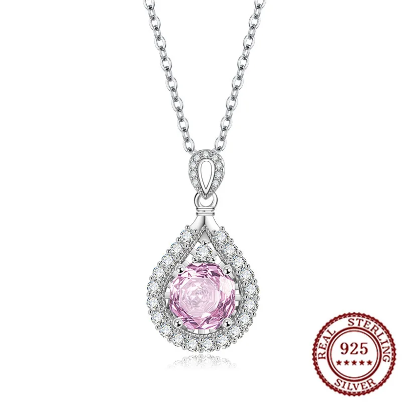 

Новый восьмиугольный кулон из стерлингового серебра 925 пробы с фиолетовым темпераментом, инкрустированный розовым ожерельем из высокоуглеродистого бриллианта