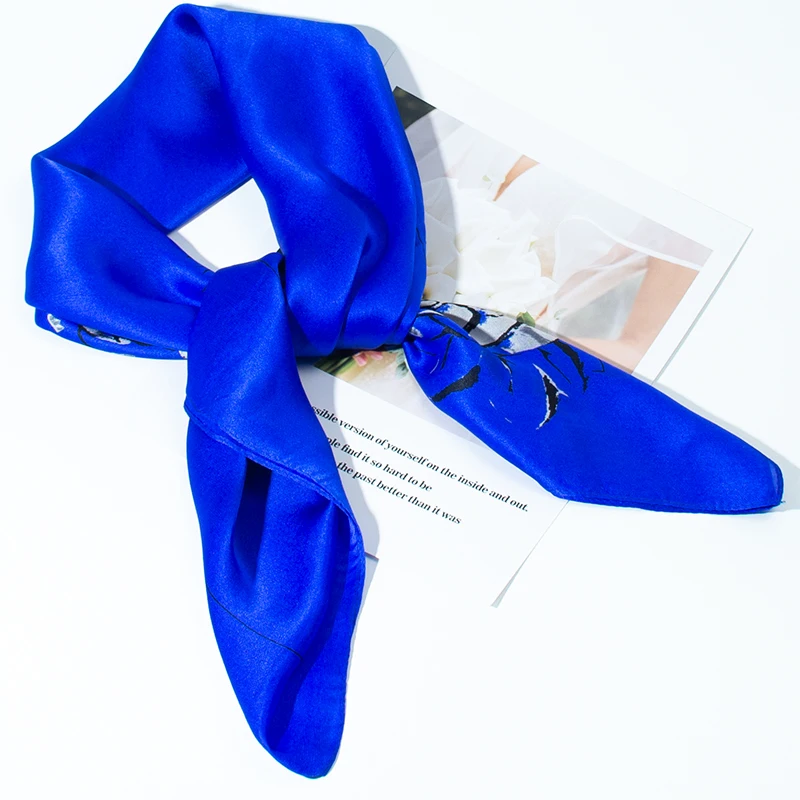 100% Mulberry Silk Bandana Women's Long Scarf, Klein Blue Color, Multifunctional Scarf, Ribbon, Bag Strap