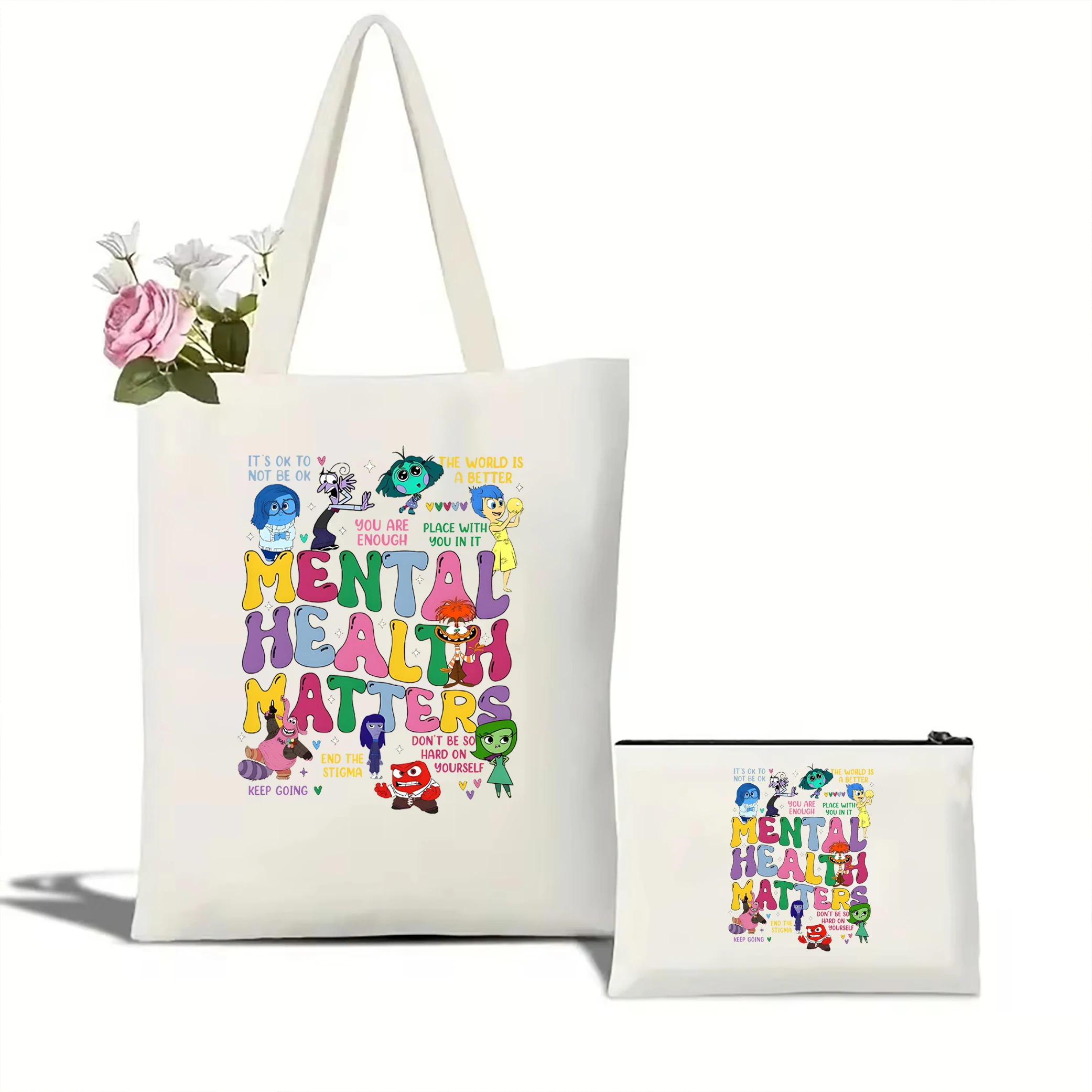 Mental Health Matter Women's Portable Shoulder Bag Disney Inside Out tote bag Inclusion Speech Therapy  Emotions tote bag