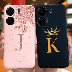 Case For Xiaomi Redmi 13C Fashion Crown Sakura Initial Letter Phone Bumper For Redmi 13C 4G Redmi13c Soft Silicon Back Cover