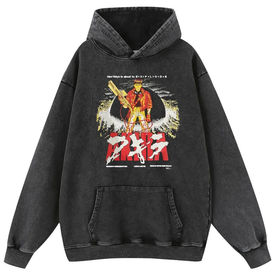 Hot wash vintage do old hip hop pullover hoodie pure cotton Akira 100% cotton hoodie men's and women's hoodies