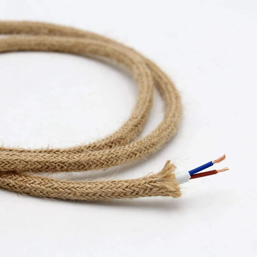 Vintage Power Cord Hemp Rope, Cobre Claro, Trançado Cabo Flexível, Fio Elétrico para Luzes Retro Pingente, Cabo de lâmpada