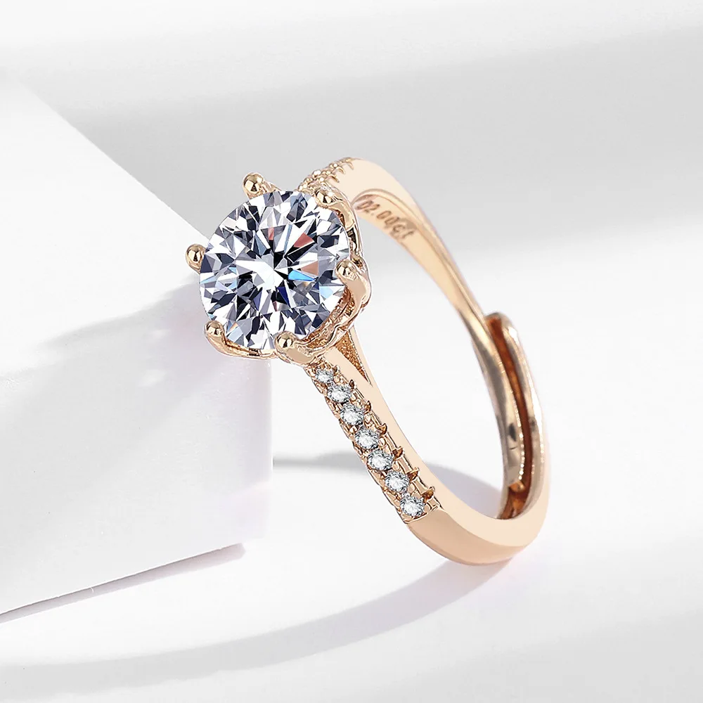 Light Luxury 2 Carat 925 Sterling Silver Champagne Gold Sparkling Zircon Ladies Banquet Elegant Calm Ring
