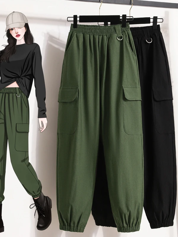 Authentic High Waist American Style Work Pants Casual Loose Harlan Nine Point Women's Pants Polyester Fiber 100%