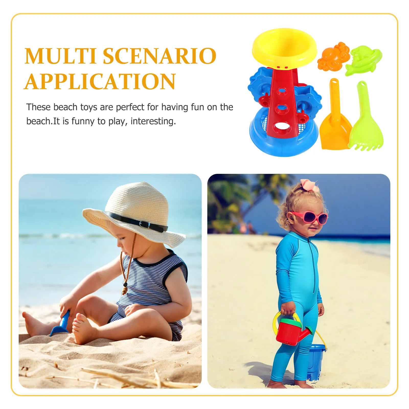 5Pcs Waterproof Parent Child Beach Playing Set Safe ABS Sand Bucket Shovel Sand Clock Creative Kids Gift Beach Toys Set
