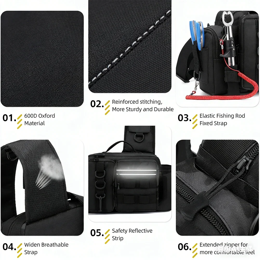 Fishing Backpack with Rod Holder Adjustable Widen Shoulder Straps Waterproof Oxford Material for Outdoor Fishing and Hiking