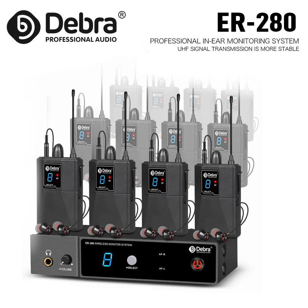 

Debra ER-280 Professional In-Ear Monitor System, UHF, 16-Band Adjustment with Multiple Receivers for Stage Performance, Band