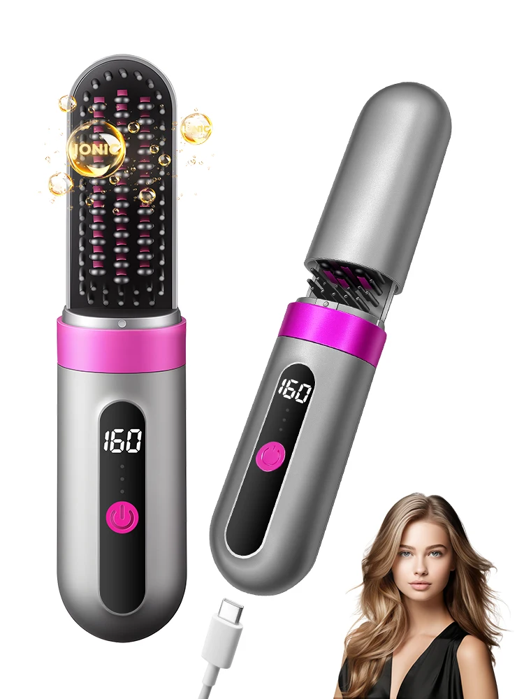 Cordless Cordless Hair Straightener Brush with 3 Temperature Settings, Fast Heating Lonic Anti-Frizz Hair Straightening Comb, 4000mAh Type-C Rechargeable Travel Hair Styling Tool - Aliexpress Deal