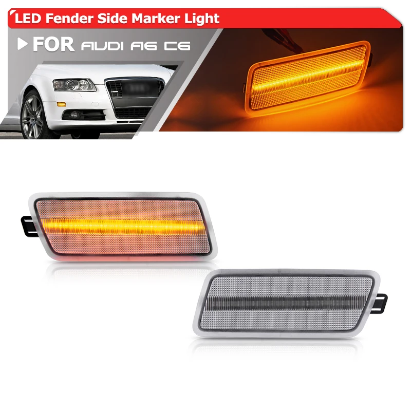 2x For Audi A6 C6 2005-2011 Front Amber Led Side Marker Lights Auto Fender Flare Replacement Lamps OEM: 4F094507