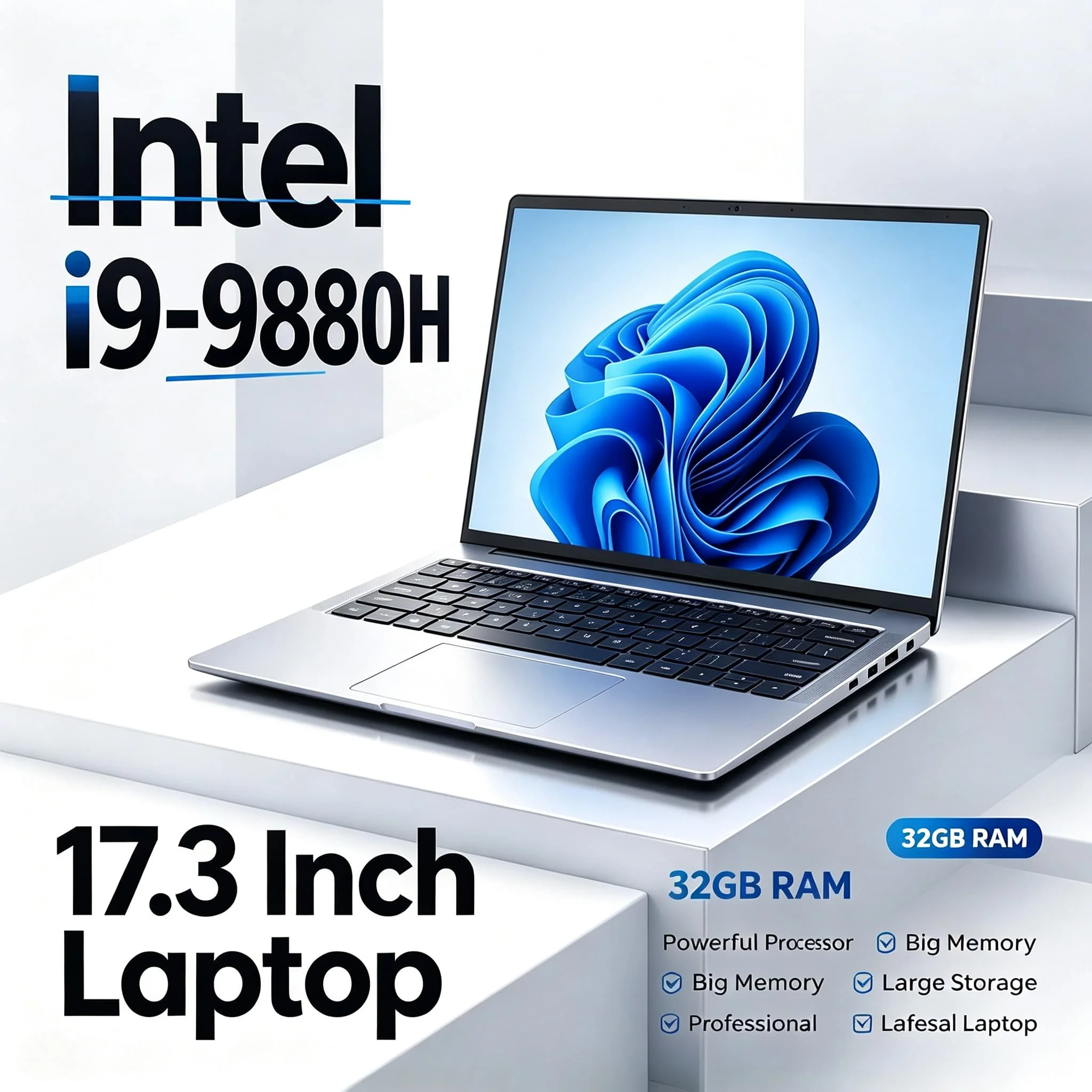 New Workstation Pro Laptop Intel Core i9 9880H 17.3 Inch Full Size 32GB RAM 2TB SSD Fingerprint Secure Unlock Full Keyboard PC