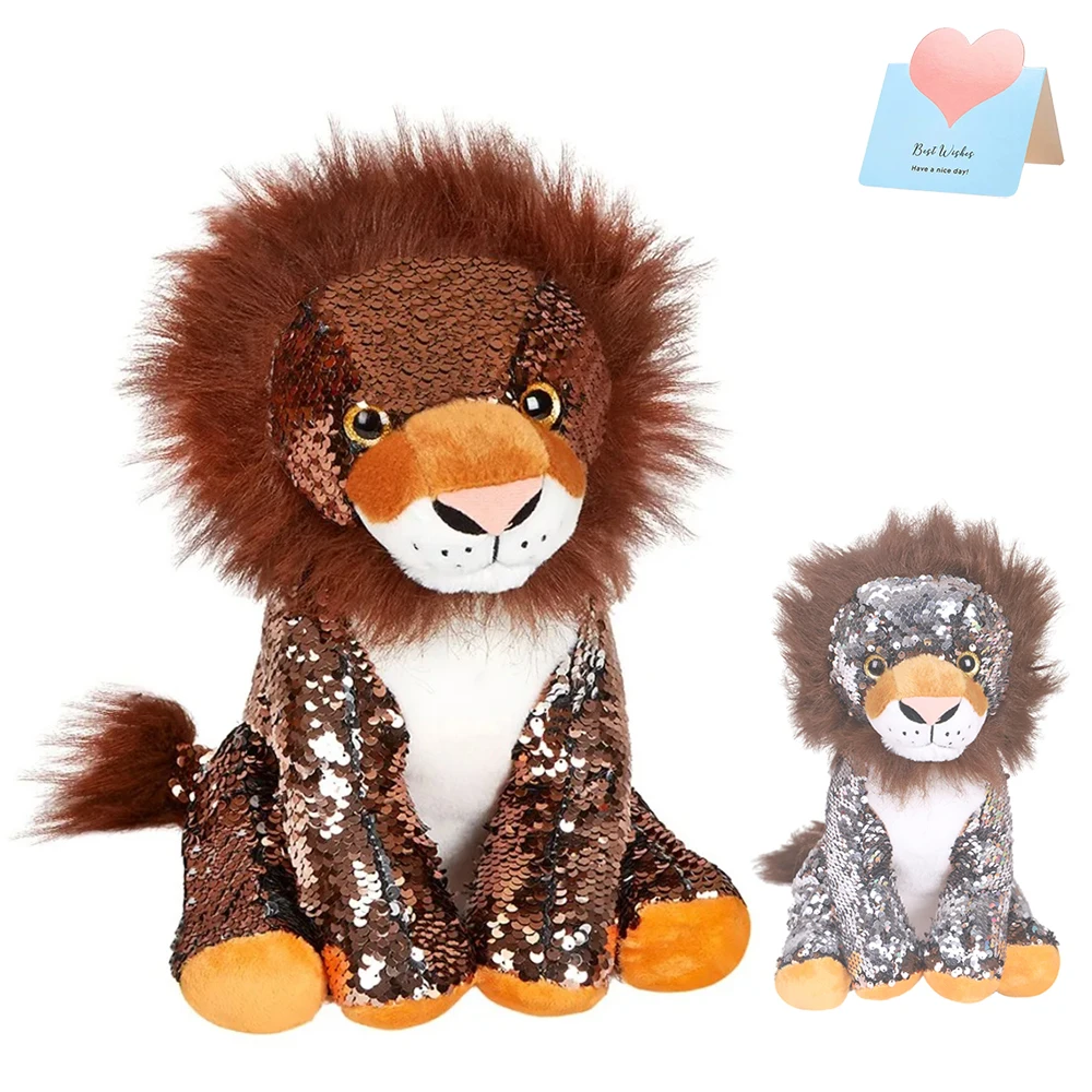 33cm Sequin Stuffed Animal Toys Lion Children's Plush Toy Large Size Lion Doll Throw Pillow Birthday Gift for Kid Home Decor