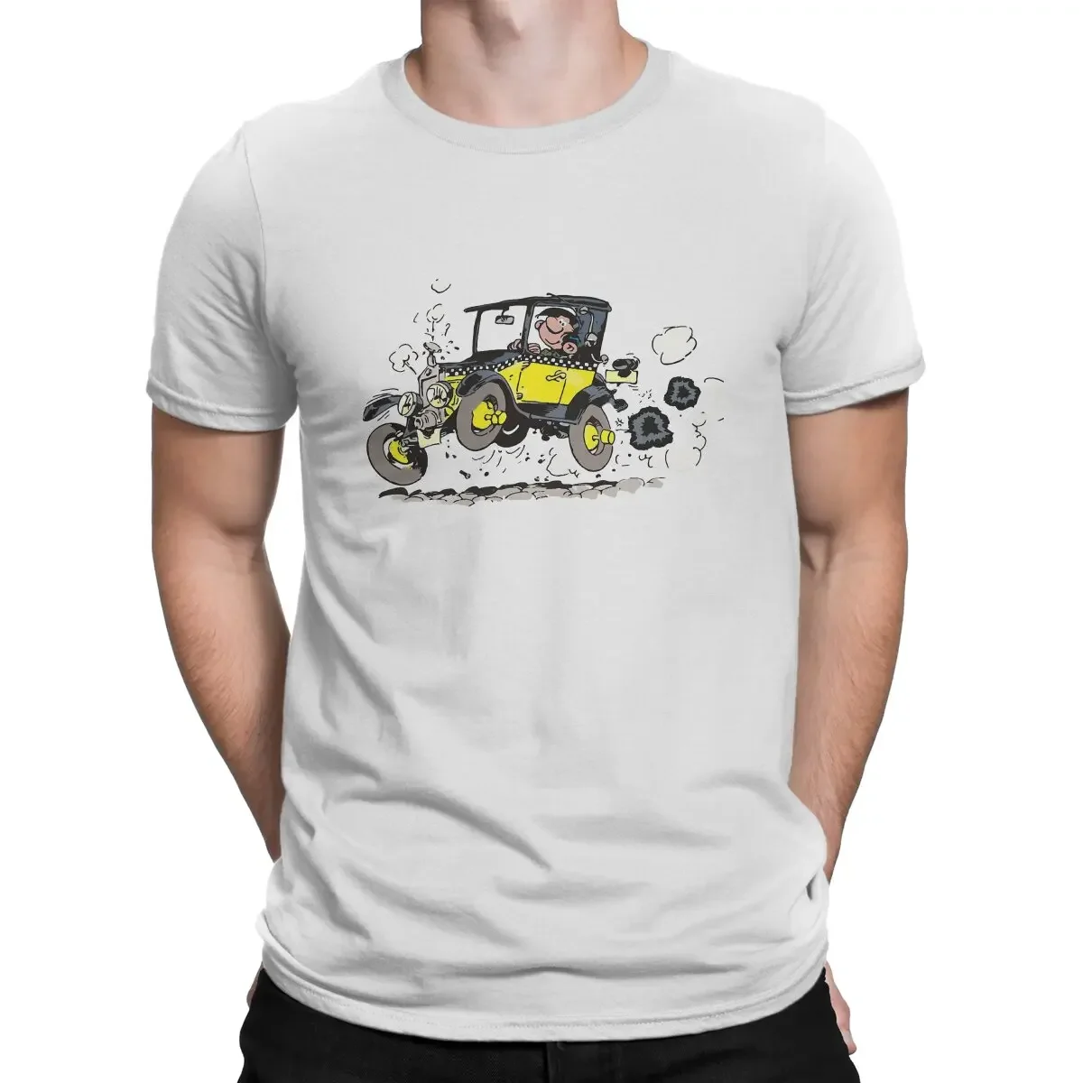 Gaston Lagaffe Comics Newest TShirt for Men In Car Round Neck Basic T Shirt Hip Hop Gift Clothes Streetwear