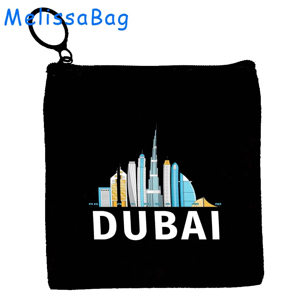 Dubai United Arab Emirates Burj Khalifa Skyscraper Skyline Cute Gifts Canvas Coin Purse Key Case Small Bag Wallet Zipper Pouch