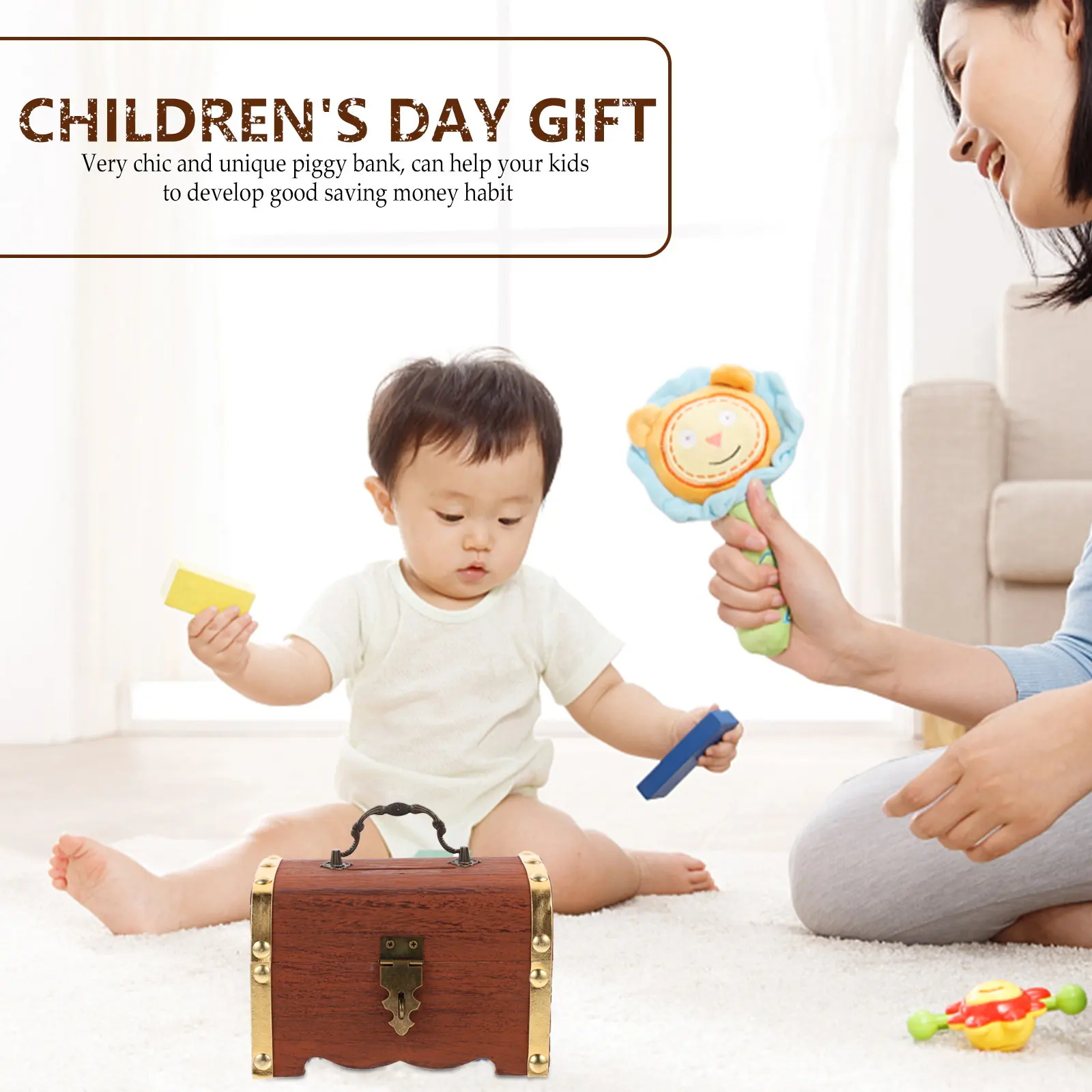 1Pcs Eco Friendly Solid Wood Piggy Bank for Children Develop Saving Habit Unique Wooden Coin Bank Retro Home Office Desk Decor