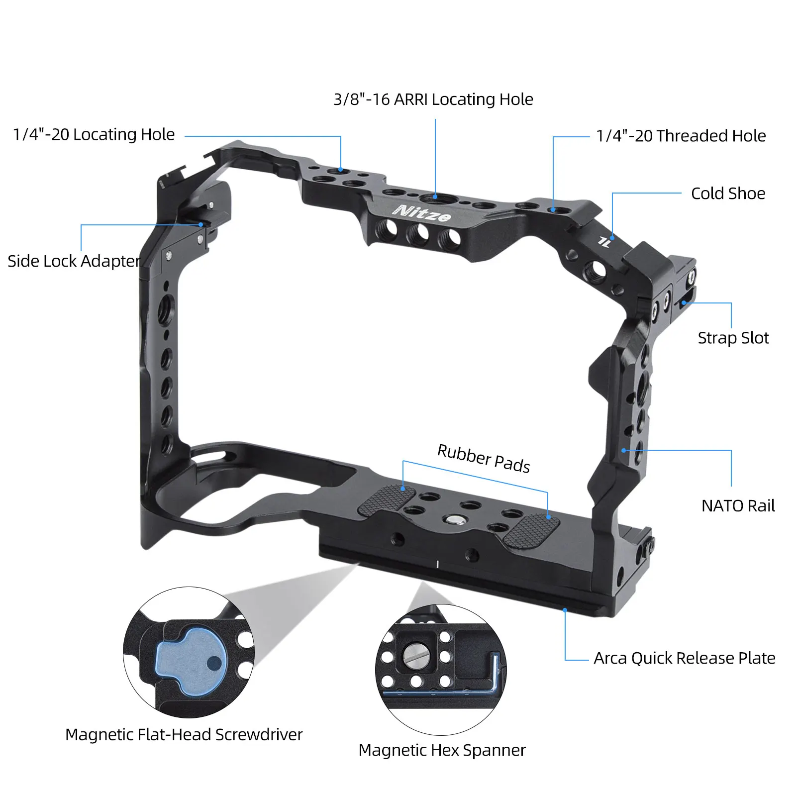 Nitze Cage with Cable Clamp Arca Plate Design for Canon R6 Mark II/ R5 C/ R5/ R6 Camera