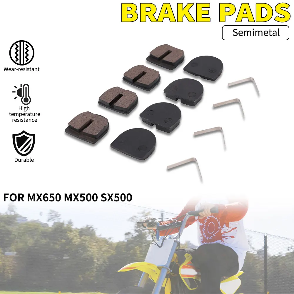 4 pares de pastilhas de freio semi-metálicas, acessórios para motocicleta, pastilhas de freio a disco dianteiro e traseiro para mx650 mx500 sx500 dirt off-road bike