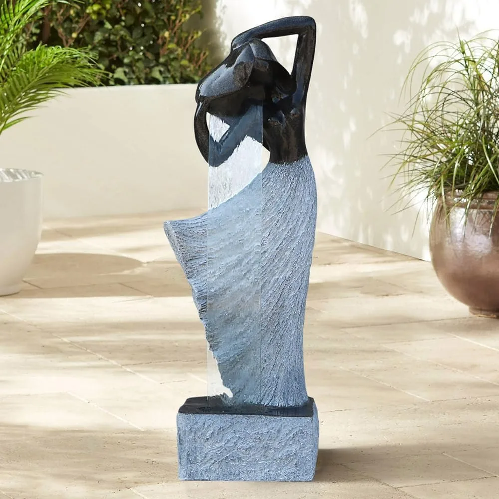 Modern Waterfalling Fountain Outdoor Indoor Zen Garden Water Features in Cast Stone Color for Courtyard/Lawn/Patio/Lobby/Backyar