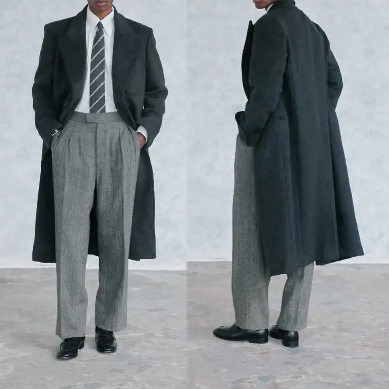 

Classic Men's Woolen Long Overcoat Peaked Lapel Double-breasted Autumn Winter Warm Coat Casual Daily Party Occasion Customized