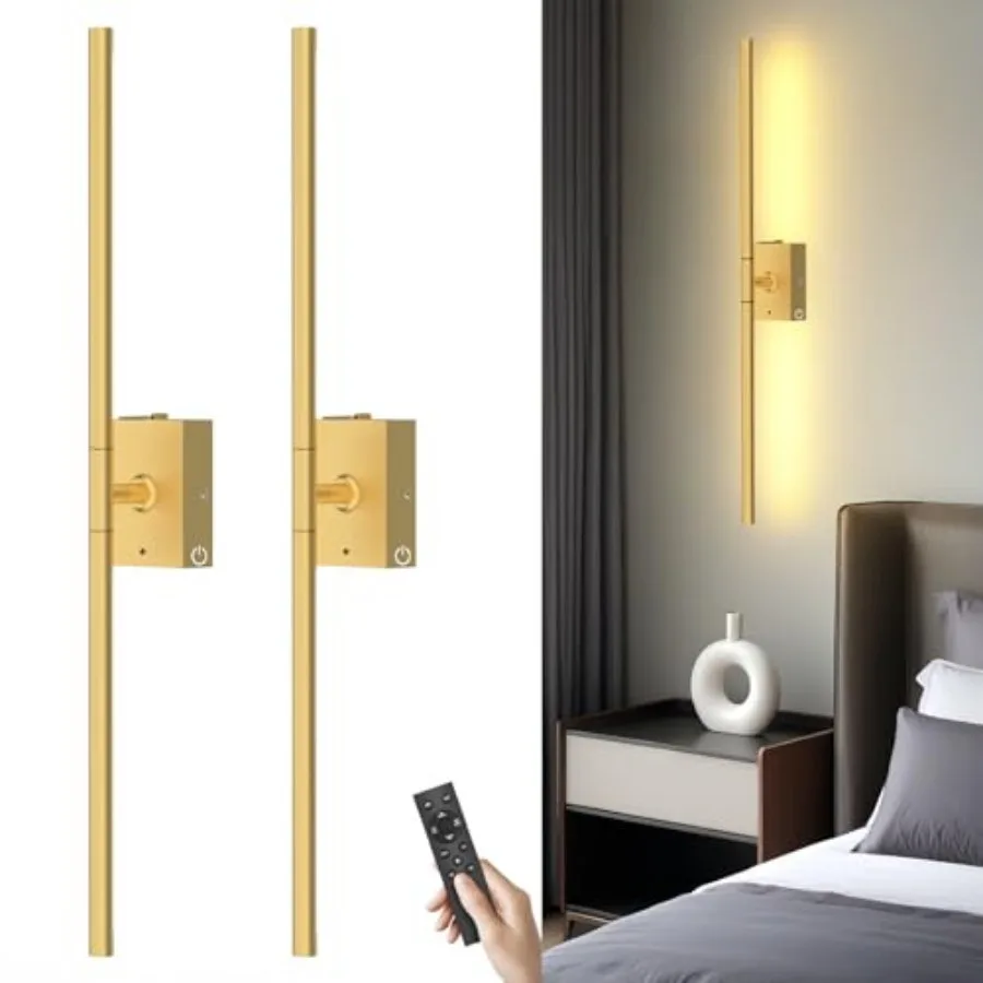 Battery Operated Wall Sconces Set of 2: 10000mAh Rechargeable Wall Lights with Remote, 360° Rotate 3000K-6000K LED Wireless Wal