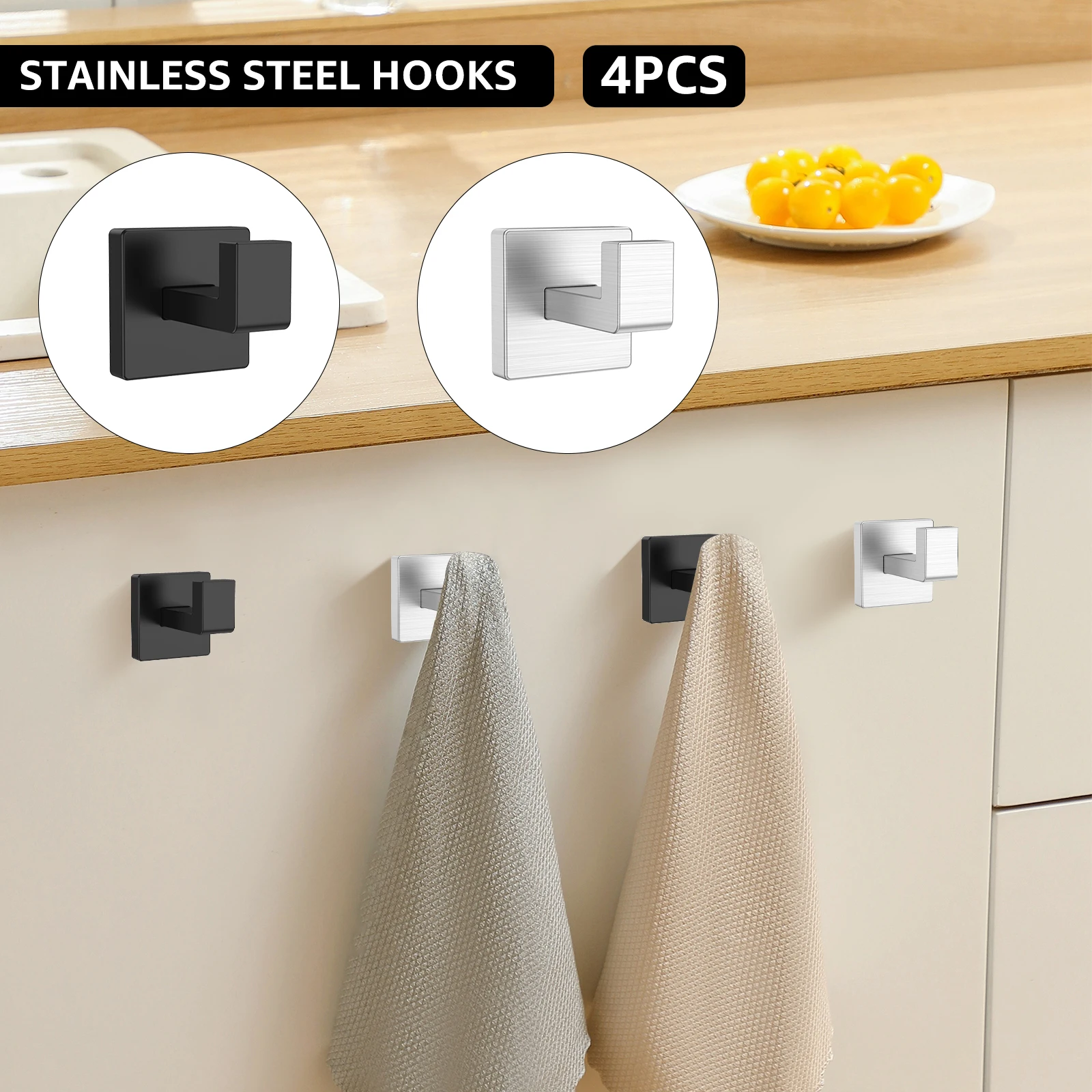 

2 Pcs Towel Hooks Stainless Steel Coat Hooks Wall Mounted Bathroom Towel Hook Creative Square Wall Hooks for Hanging Robe Bath